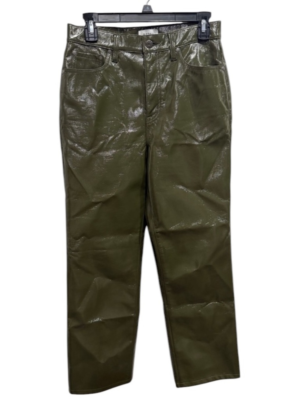 Pistola Glossy Olive Faux Leather Pants Size 27 - Picture 3 of 11